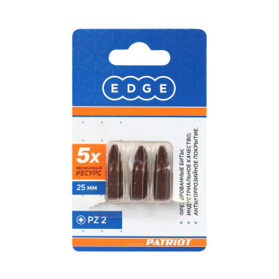 _РАСПРОДАЖА Бита EDGE by PATRIOT PZ2, сталь S2, длина 25 мм, 3шт в блистере
