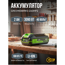 Аккумулятор Greenworks High Power G40HP2, 40V, 2 Ач