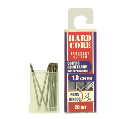 Сверло по металлу фрез. Р6М5 1.0х34мм 20 шт/уп "Hardcore" Industry cutter