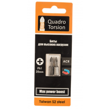 Биты 1/4" C6,3 магн., S2, ACR, зона Torsion Ph1-25мм (2 шт./карта) "Quadro Torsion"