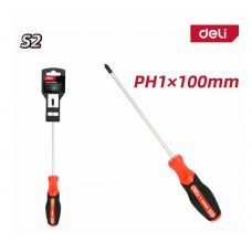 DL3457 Крестовая отвертка Deli PH1x100мм сталь S2,матовый стержень,2-хкомпонентная прорезин.рукоять