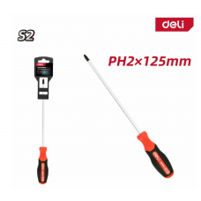 DL3461 Крестовая отвертка Deli PH2x125мм сталь S2, матовый стержень,2-хкомпонентная прорезин.рукоять