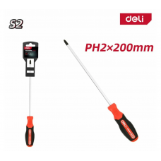 DL3463 Крестовая отвертка Deli PH2x200мм сталь S2, матовый стержень,2-хкомпонентная прорезин.рукоять