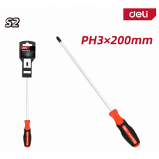 DL3464 Крестовая отвертка Deli PH3x200мм сталь S2, матовый стержень,2-хкомпонентная прорезин.рукоять