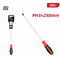 DL3465 Крестовая отвертка Deli PH3x250мм сталь S2, матовый стержень,2-хкомпонентная прорезин.рукоять