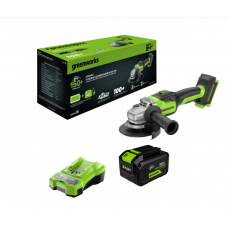 Угловая шлифовальная машина акк.Greenworks GD24AG, 24V б/щет, 125 мм, 10500 об/мин,1x8Ач,ЗУ,кор