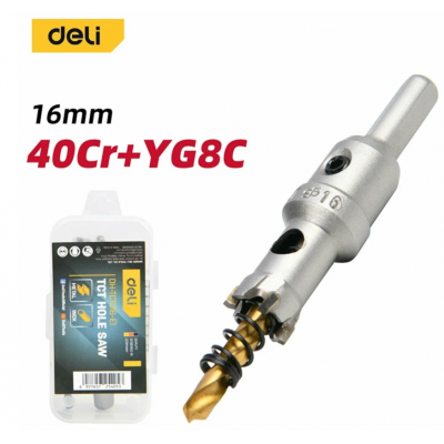 DH-TCT016-E1 Коронка по металлу твердосплав. с центрирующим сверлом Deli O16мм шестигран. хвостостик